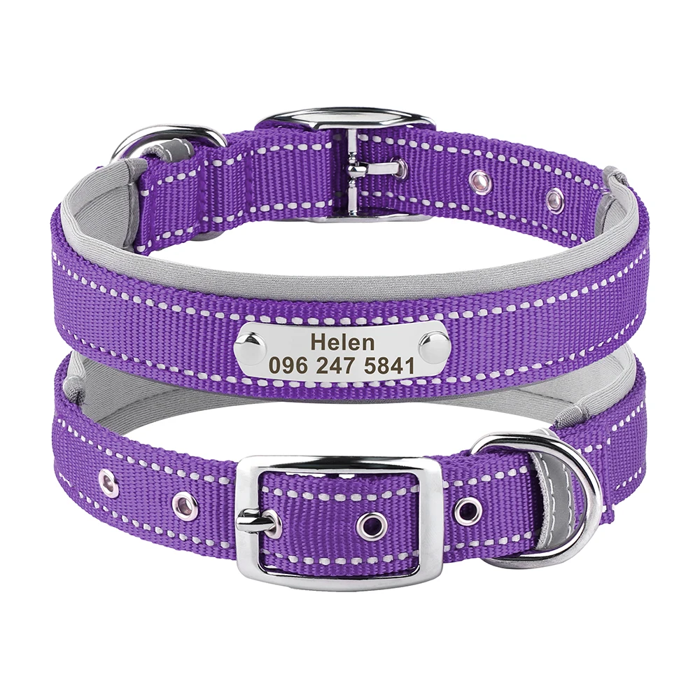 Personalized Dog Collar Reflective Dogs ID Collars Free Engrave Name Collars Adjustable for Small Medium Large Dogs Pet Pitbulls