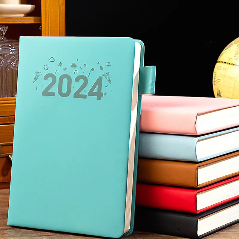 2024 Notebook Soft leather Cover Planner Agenda Book 180 sheets Paper Student Diary Thickening Type Journal Notepad New Arrival