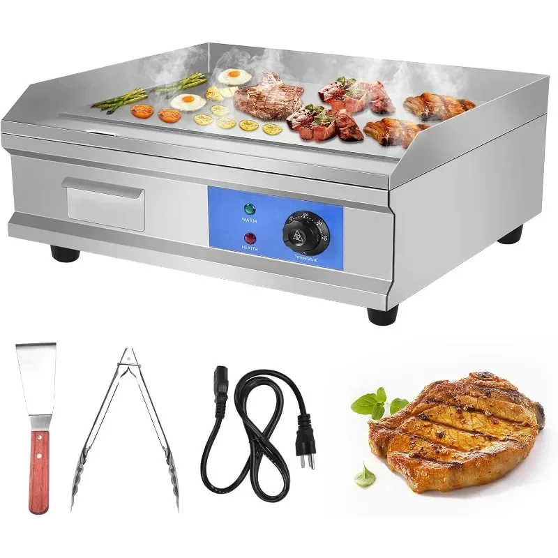 

Shueriu Electric Flat Top Grill Commercial Restaurant Iron Plate Grill Stainless Steel Adjustable Constant Temperature