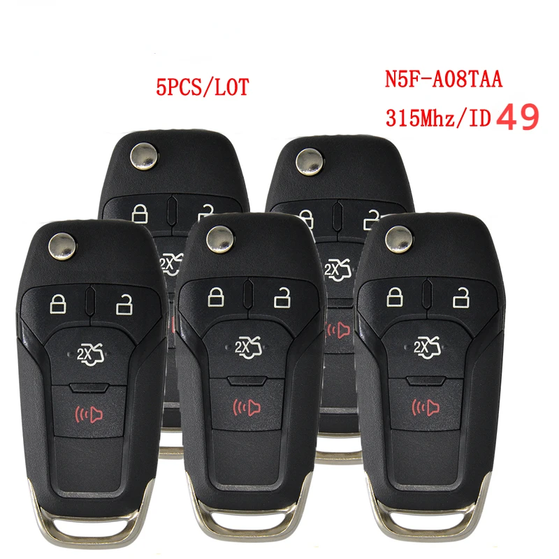 NHkey 5pcs/LOT Remote Control Key For Ford Escort Fusion 2013-2016 ID49 Chip 315 Mhz FCCID N5F-A08TAA Auto Smart Replace Flip