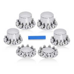 ABS Plastic Chromed Hubcaps Front and Rear Wheel Axle Cover Set with 33mm Thread-On Lug Nut Covers for Semi Trucks (Dome)