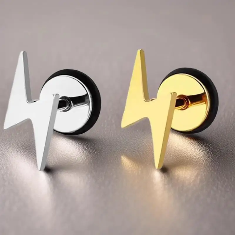 Orecchini a bottone con fulmine posteriore piatto unisex in acciaio inossidabile da 2 pezzi 16G, orecchini a elica trago cartilagine in acciaio inossidabile lucidato