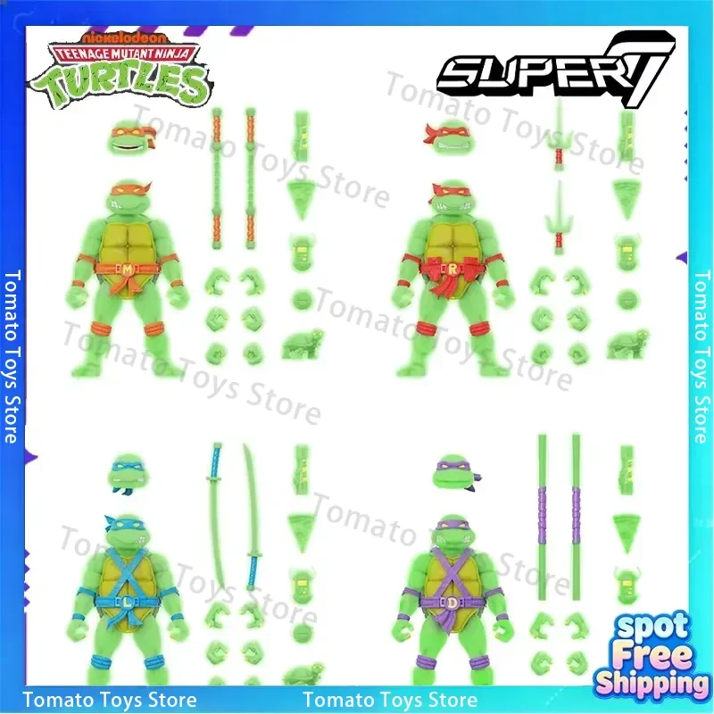 SUPER7 for Ninja Turtles TMNT Night Light Edition 6-inch Mobile Doll 4-person Set Model Toy Original Limited Edition In Stock