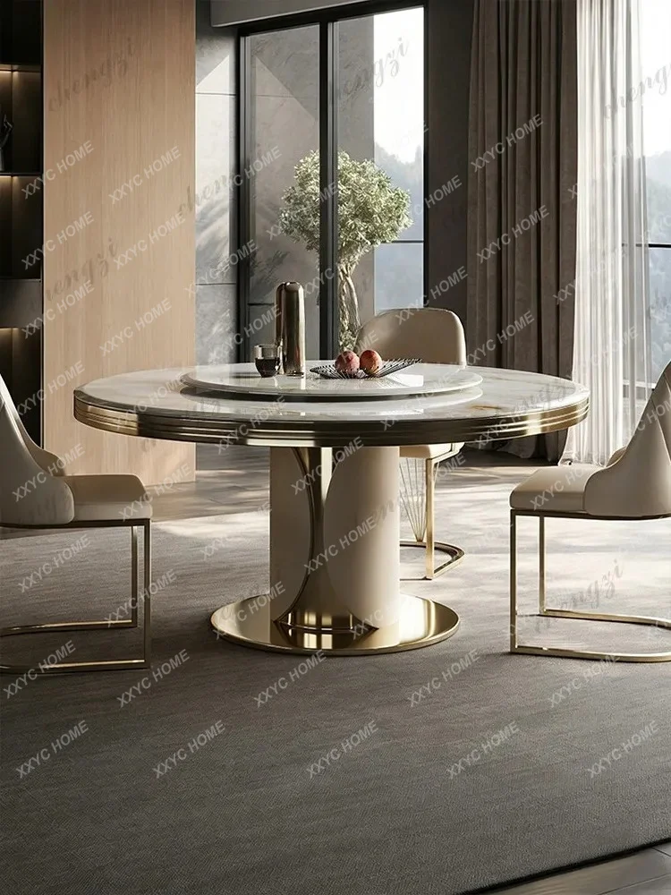 Light luxury natural luxury stone dining table Modern round with turntable High-end villa home dining table