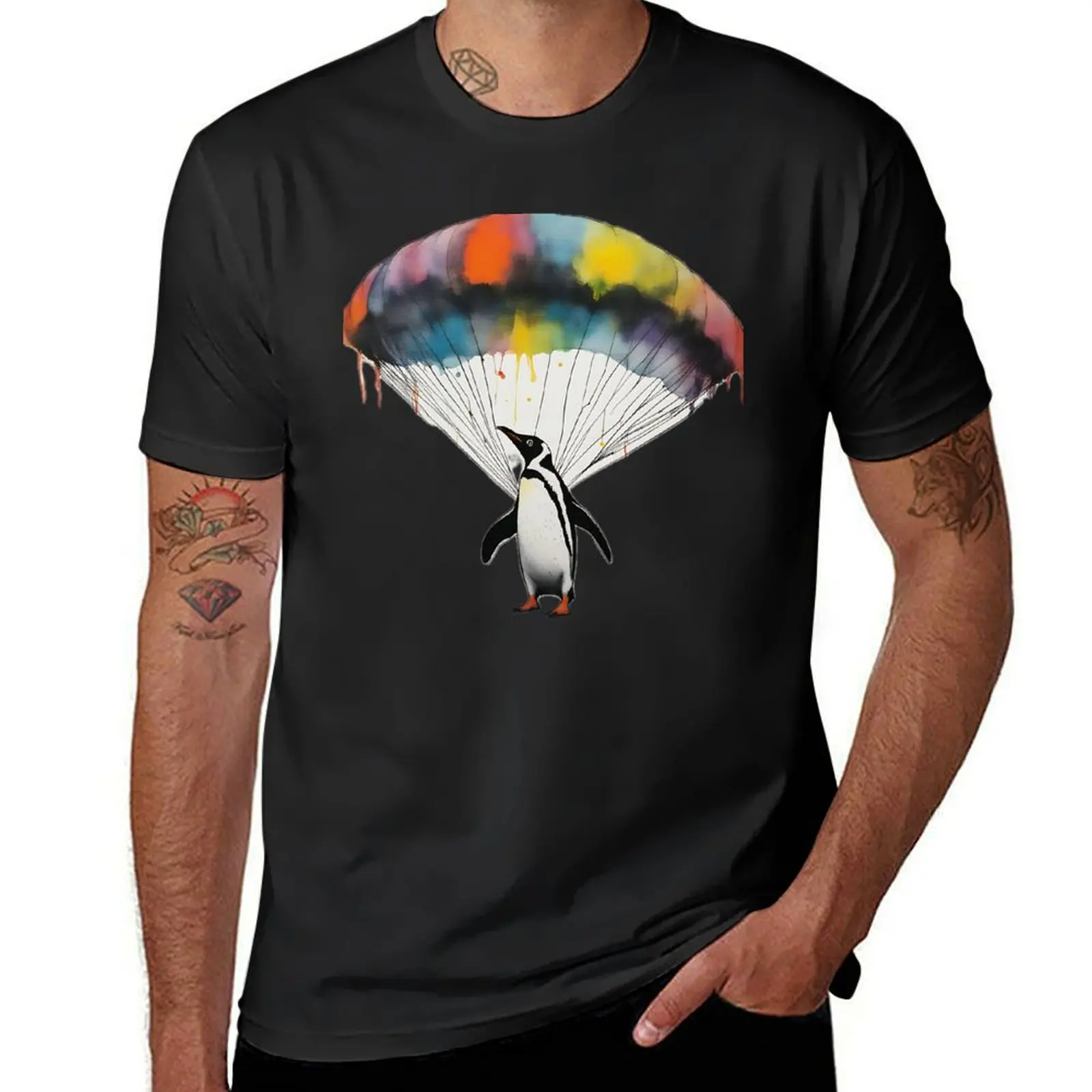 Penguin Parachute T-Shirt summer top aesthetic clothes vintage fruit of the loom mens t shirts