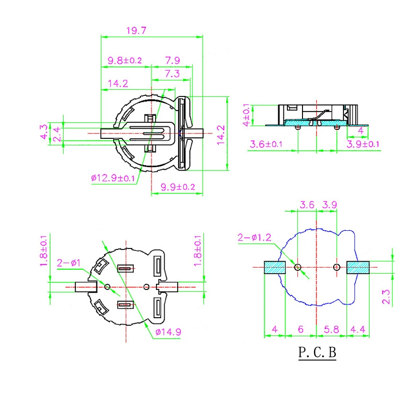 Support de pile bouton CR1220, boîtier de prise de pile bouton SMD SMT 3V