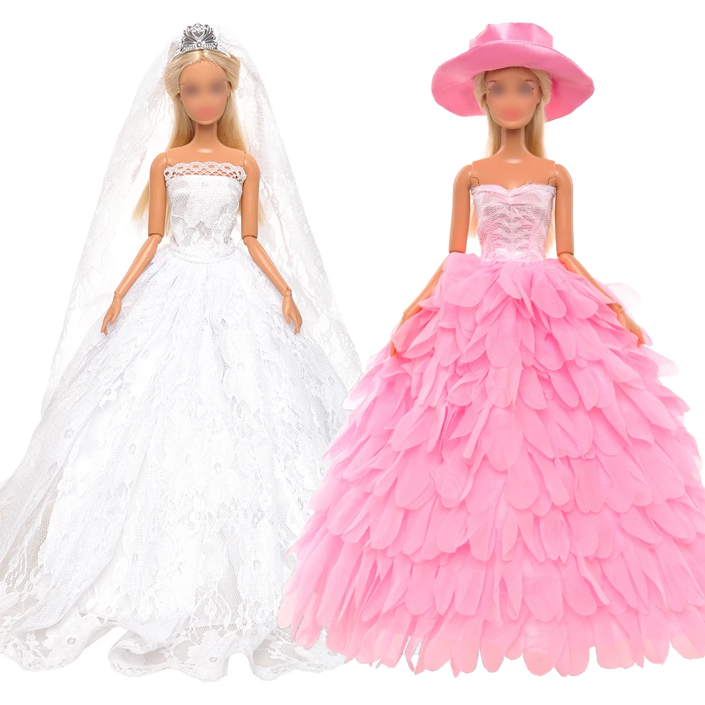 

2 Pcs Set Fashion Cheap Clothes for Doll Wedding Evening Princess Party Dress For Girl Best Gift Present Dolls Accessories Pink