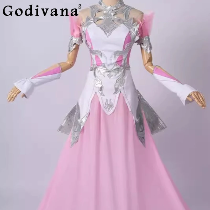 Appuntamento Cosplay Abito da donna Festa di compleanno Abito lungo rosa Abito formale da prestazione a vita alta femminile