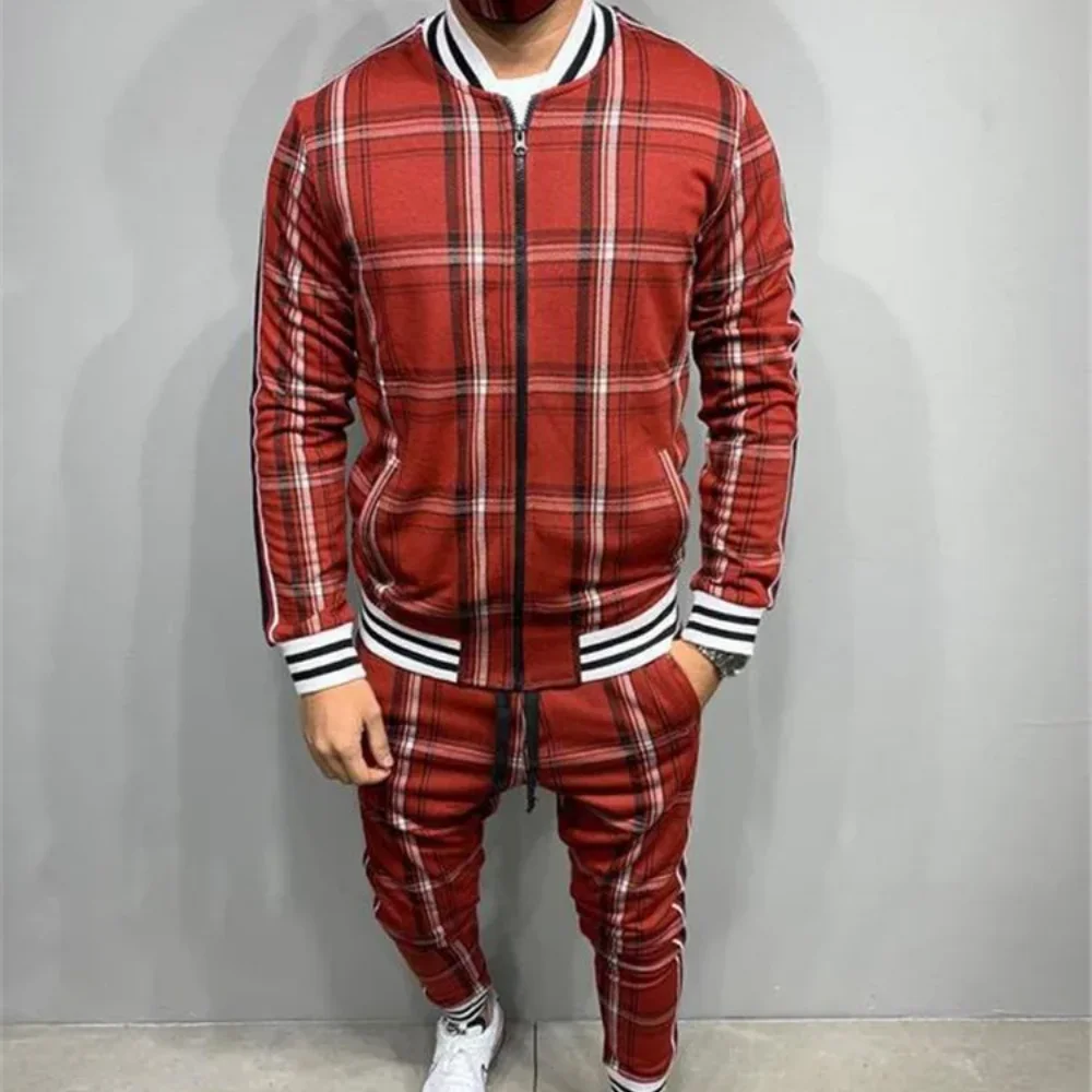 Plaid Printed Loose Suit Couple Clothes Fashion Tracksuit Grey Tracksuit Fullset Black Pink Faded Tracksuit Full Set Tracksuit