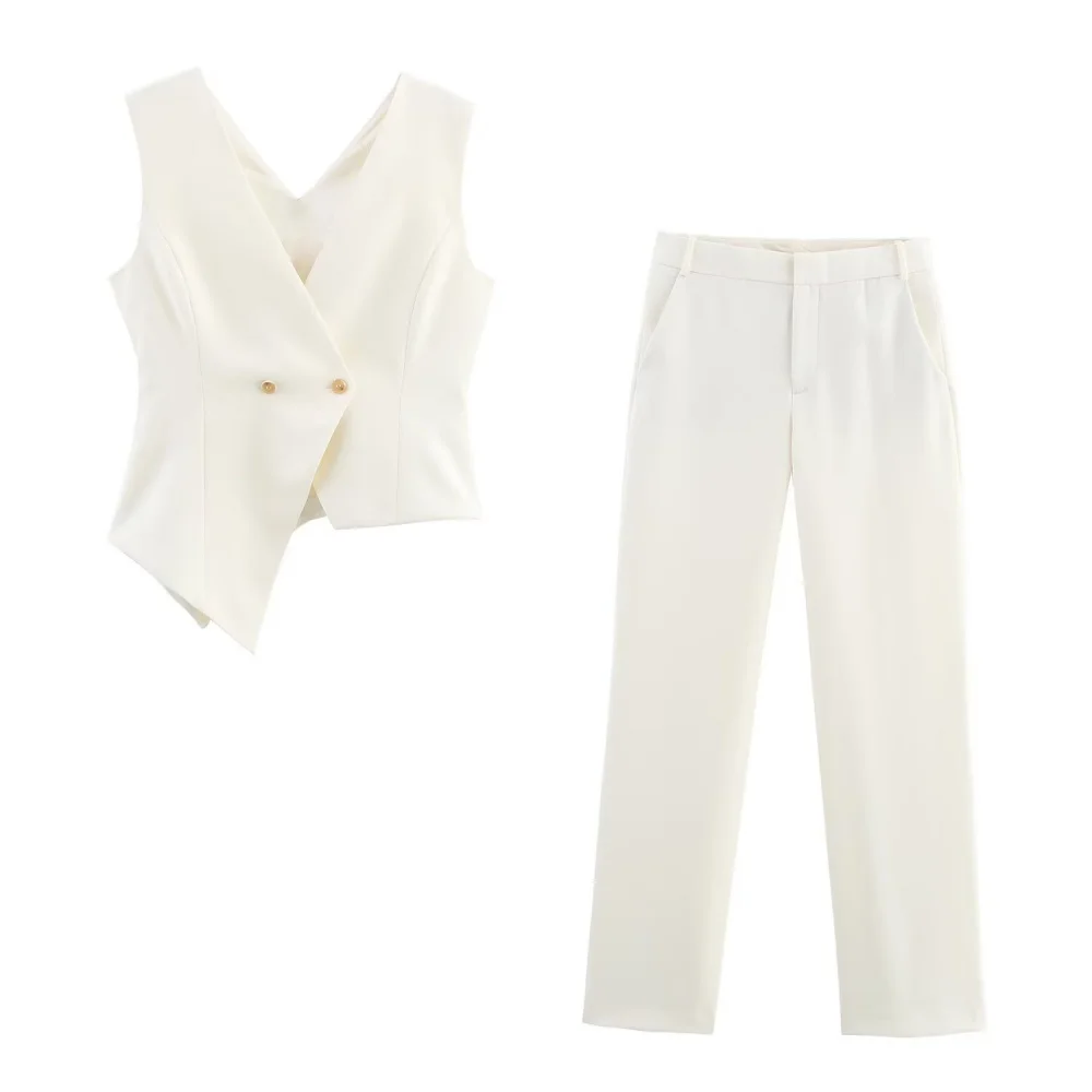 

Женская однотонная асимметричная майка без рукавов с v-образным вырезом и низкой талией, повседневные широкие брюки, новые летние брюки