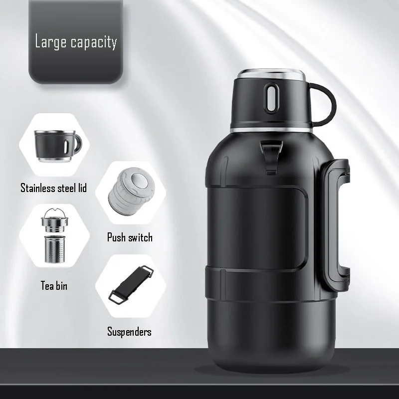 1.2/1.6/2L Large Capacity Thermos Cup With Carrier Tea Bin,Stainless Steel Vacuum Flasks,Travel Drinkware,Teapot,Water Bottle