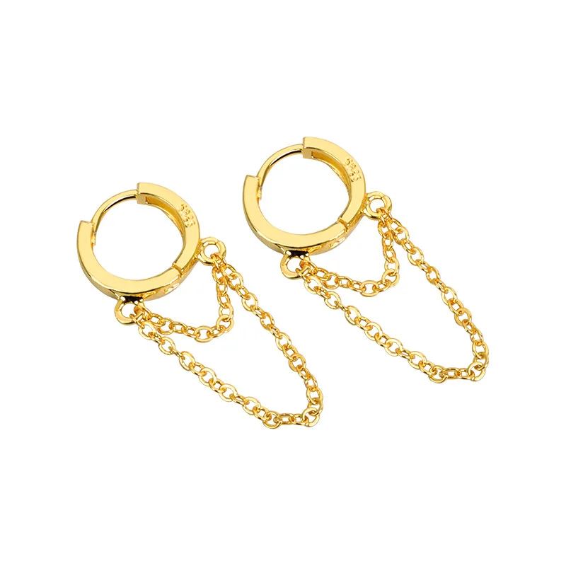 2023 New Silver Color Double Layer Chain Tassel Hoop Earrings For Women Men INS Popular Cold Style Drop Earring Fashion Jewelry