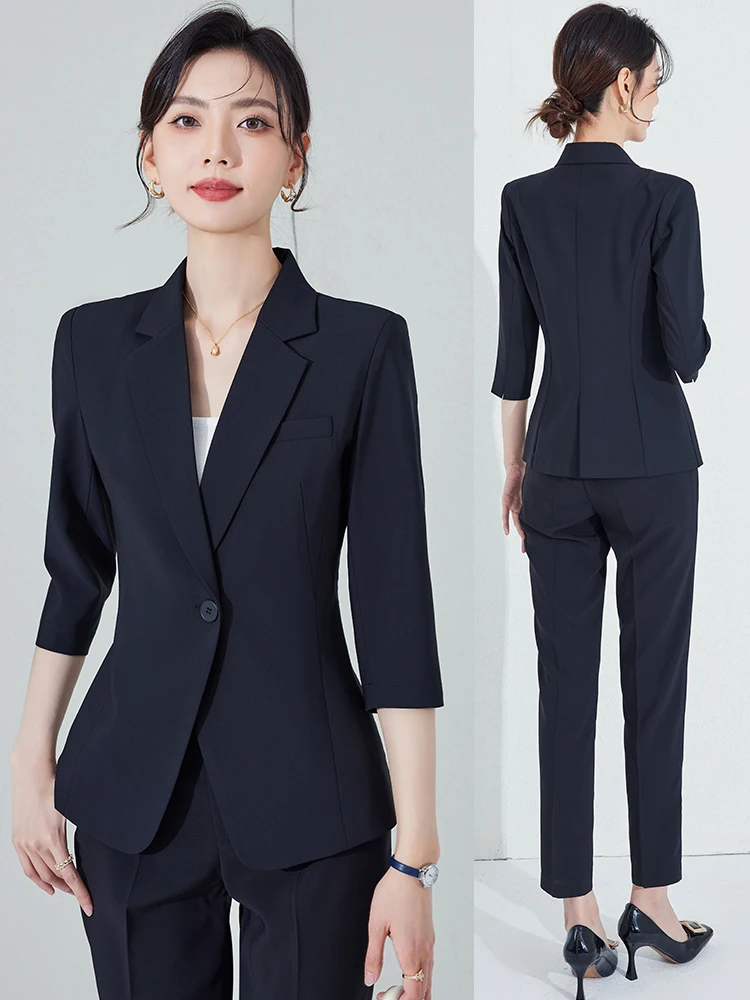 

Women's Summer Thin Seven-Quarter Sleeve Suit Jacket Professional Career High-End Interview Formal Western Wear Work Uniform