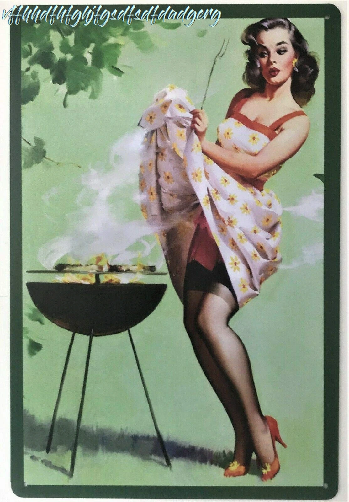 Retro Vintage Metal Plaque Sign BBQ Pin Up Girl Funny for Garage Home Bar Kitchen Pub Wall Decor Signs 16x12inch sign