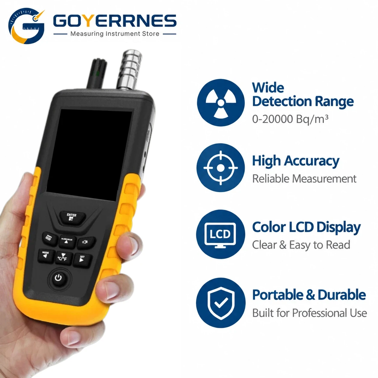 Radon Detector Gas Tester Air Monitor 0-20000 Bq/m3 Pump Sampler Data Logger for Home Basement Office