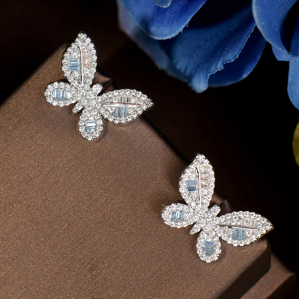 HIBRIDE Lovely Trendy Cubic Zirconia Stud Earrings Cute Vivid Insect Butterfly Shape Fashion Ladies Jewelry Bijoux Femme E-591