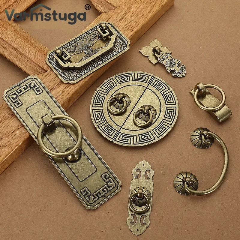 Vintage Antique Bronze Cabinet Handles Chinese Style Furniture Handle Drawer Knobs Wardrobe Door Pulls Furniture Hardware