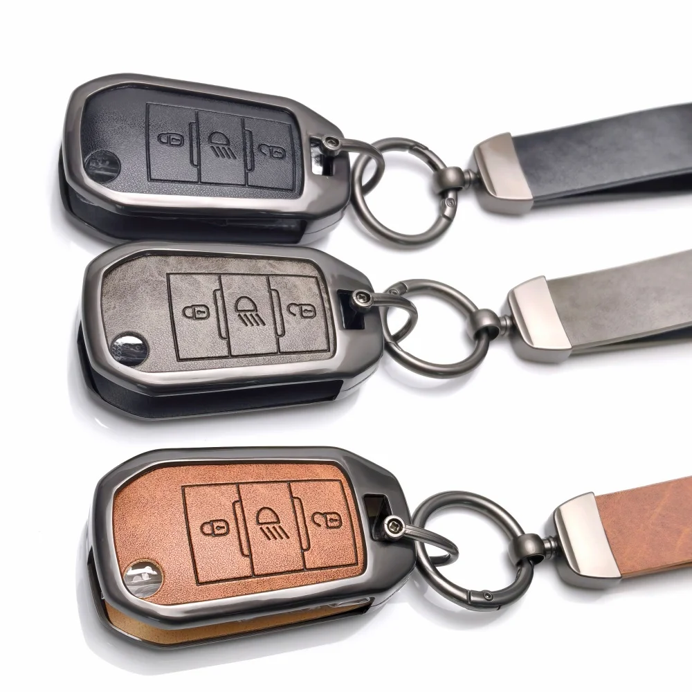 Funda de cuero y aleación de zinc para llave de Citroen Berlingo 2021 C3 III Aircross C4 C4L C5 C6 C8 Picasso y Peugeot 208 2019 308