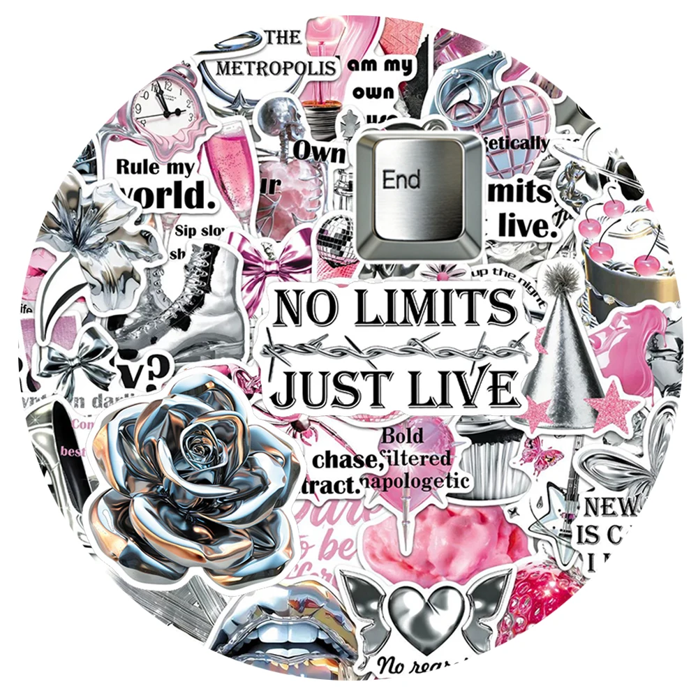 

10/30/50pcs Cute Silver Pink Lucky Girl Stickers Ins Style Y2K Aesthetic Decals Water Bottle Phone Guitar Diary Sticker Packing