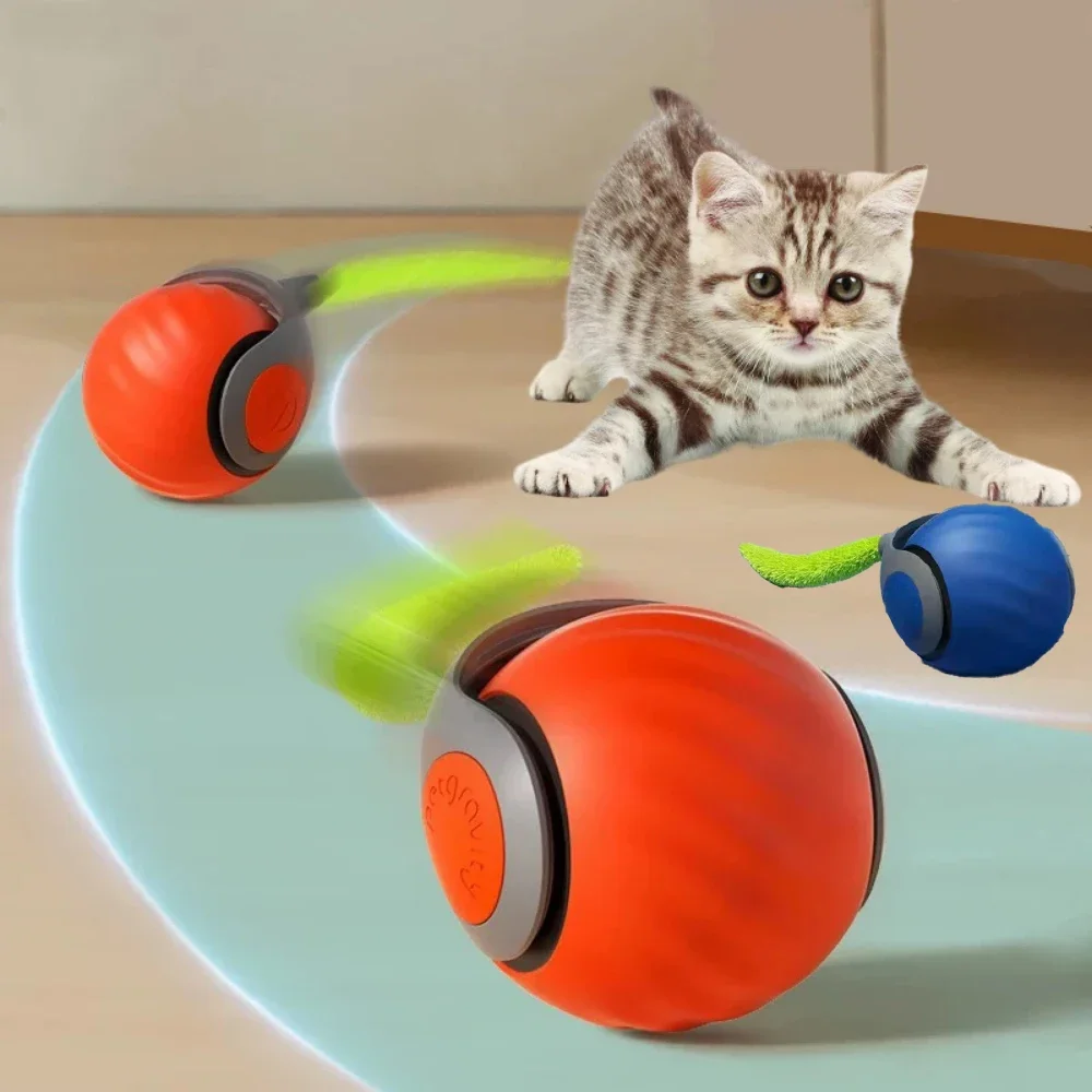 Pelota interactiva de juguete para gatos, pelota rodante de cola pequeña adecuada para interiores y exteriores, juguetes para gatos y perros, novedad de 2024