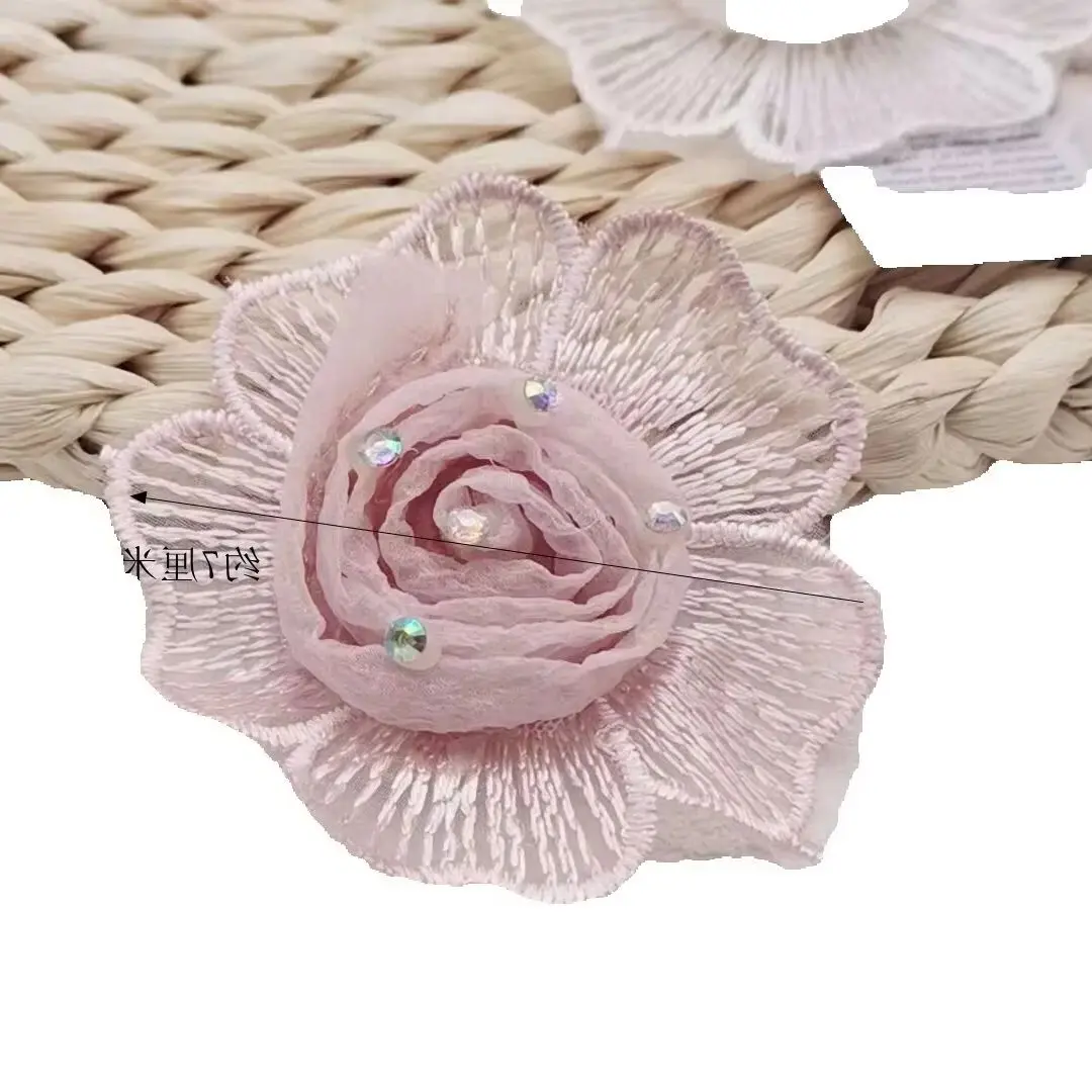 10pcs The New Bubble Veil Point Drill Three-Dimensional Large Flowers 7CM Lace Children's Women's Dresses Wedding Headdress Clot
