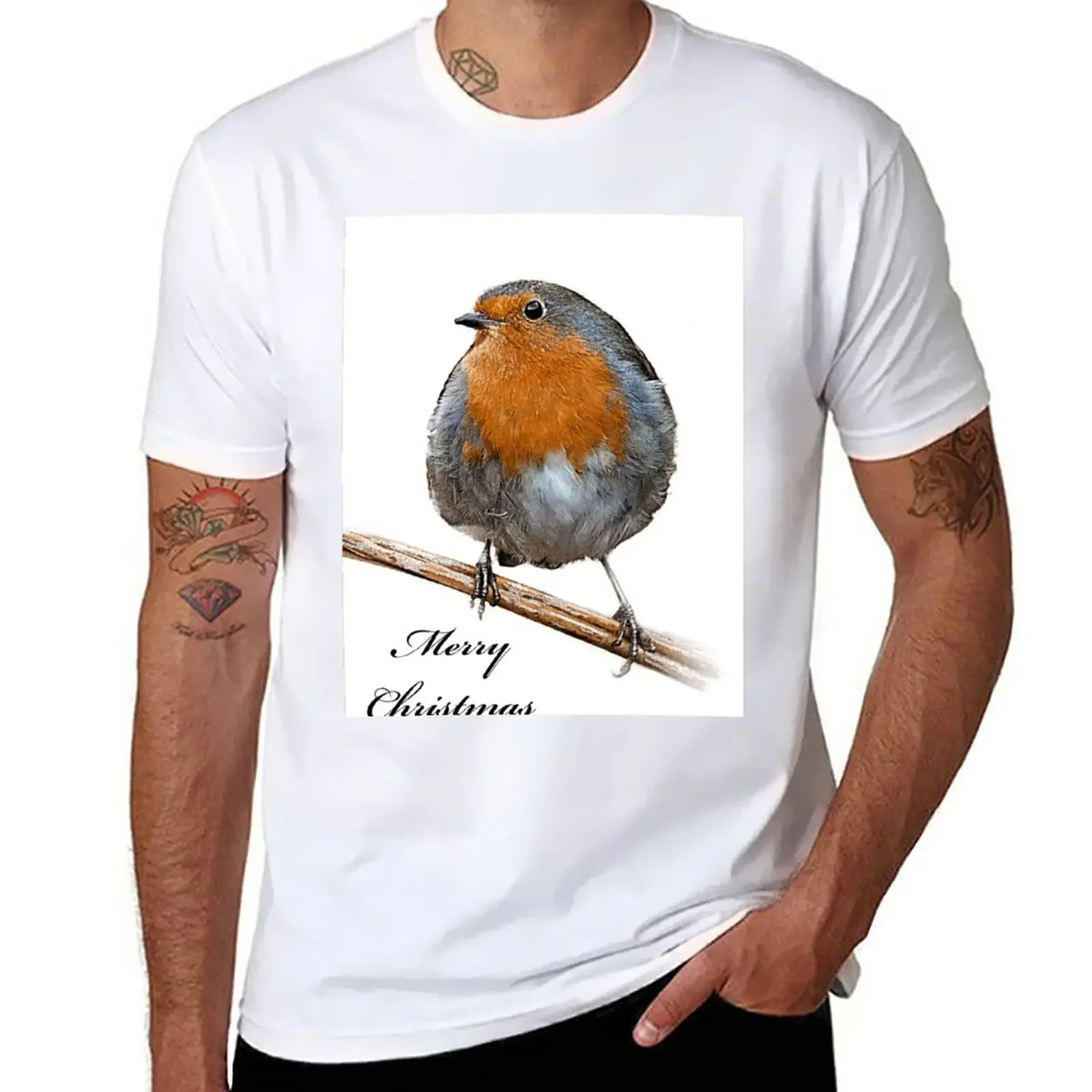 Christmas Robin red breast wildlife bird T-Shirt summer clothes tees summer top t shirts for men