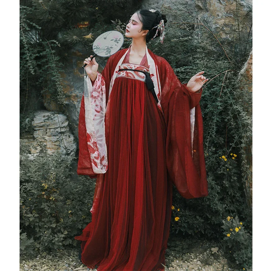 Chinese Traditional Ancient Fairy Costume 2023 Summer New Red Hanfu Dresses For Women Han Dynasty Folk Princess Stage Costume