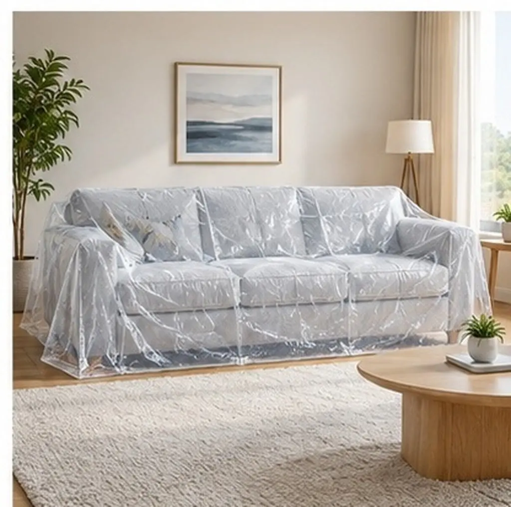 Clear PVC Couch Protector Heavy Duty Waterproof Sofa Cover 243x102x105cm Anti-Scratch Pet Proof Moving Furniture Cover
