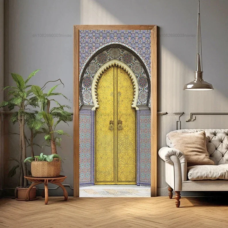 Muslim door stickers, room decoration stickers, 3D door murals, PVC waterproof stickers