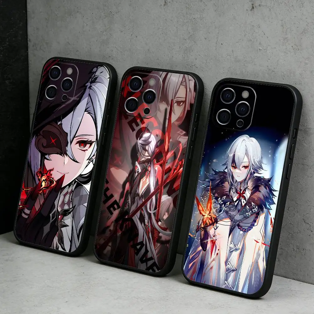 

G-GenshinS The Knave A-Arlecchino-oES Phone Case For iPhone17,16,15,14,13,12 Plus,Max Soft Silicone Black Cover