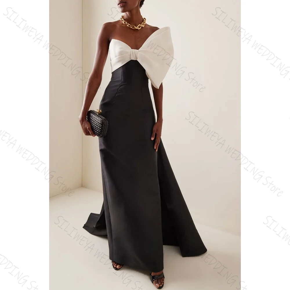 Bow Decoration Black Floor-length A-Line Evening Dress Female Formal Party Prom Gown Vestidos De Fiesta