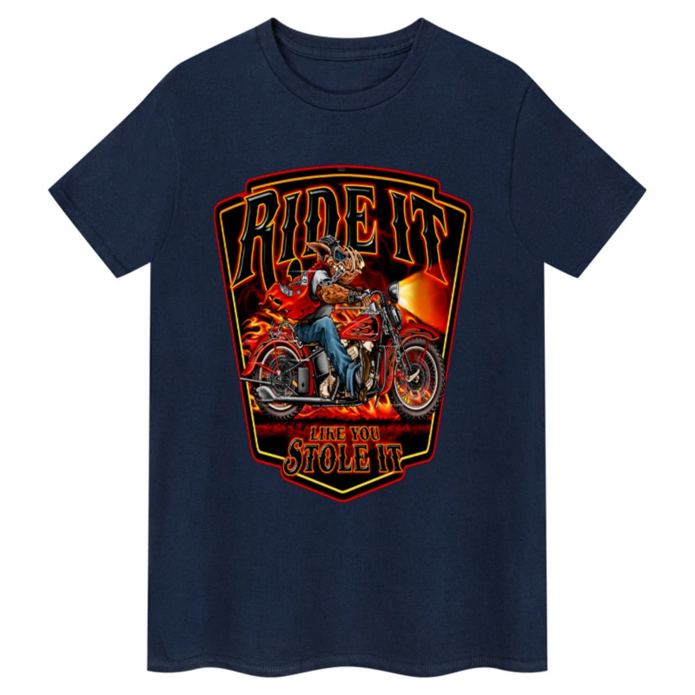 Wild Boar Chopper Motorcycle Graphic Tee Cotton Mens Womens T-Shirt Outdoor Casual Top
