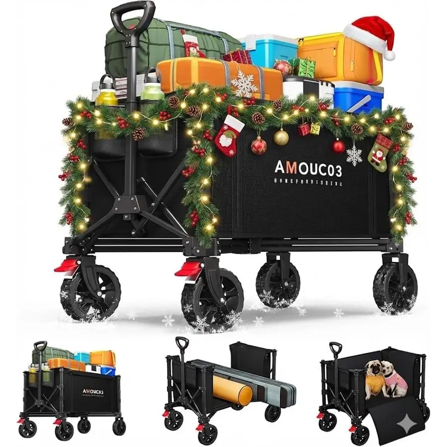 

Carts Foldable, Collapsible Wagon Cart with 220 lbs Max Load and Expandable Storage Space, HeavyDuty Foldable Wagon Cart with Wh