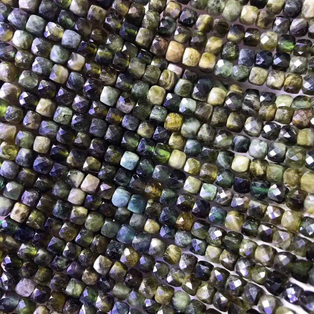 loose beads green blue Tourmaline square faceted 4-4.5mm nature  for making jewelry necklace 14inch FPPJ wholesale