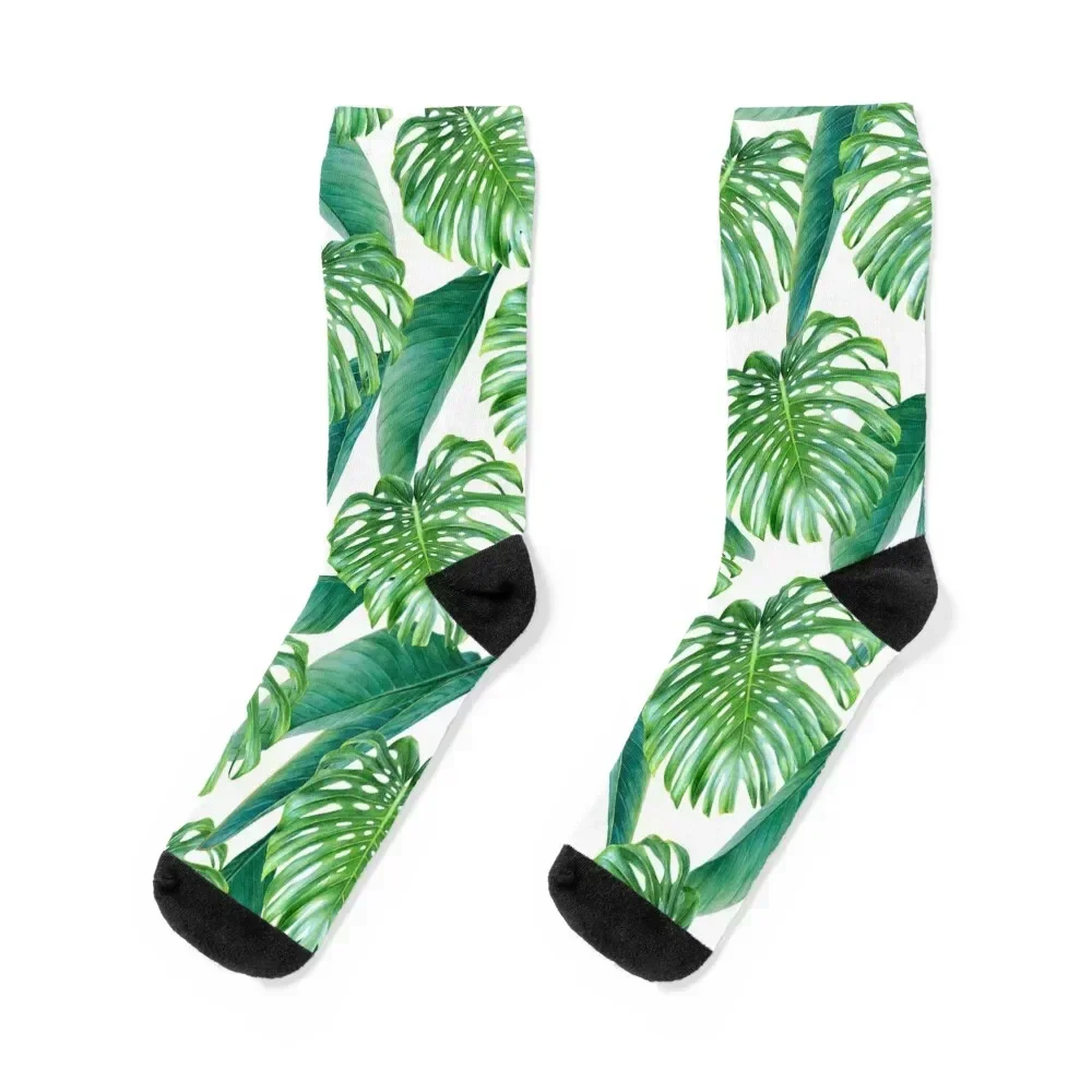 

Green tropical leaves VI Socks floor hip hop christmas gift Christmas Men's Socks Women's