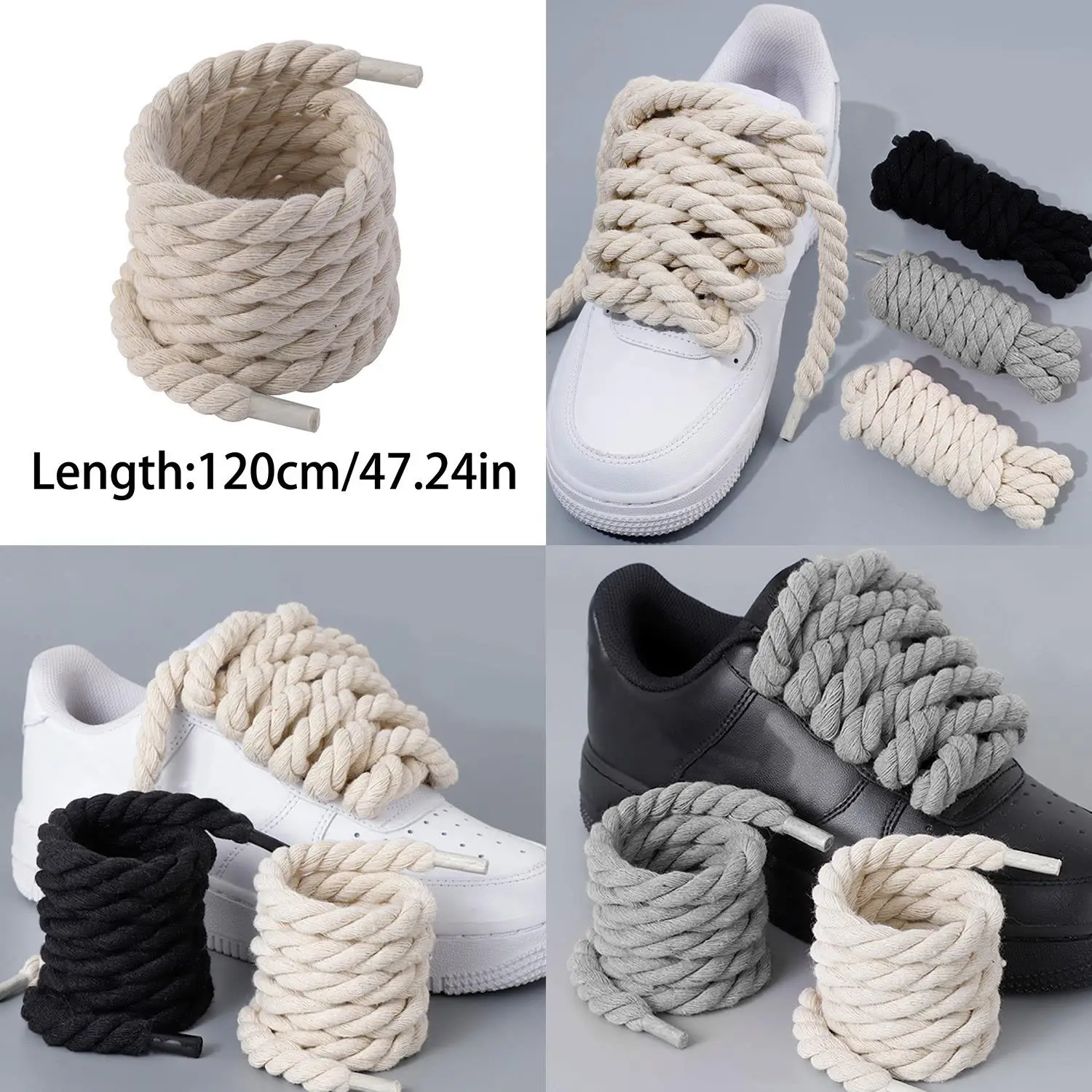 2PCS 120CM Thick Cotton Line Weaving Twisted Rope Bold Shoelaces Women Men Sneakers Canvas Shoe Laces Strings