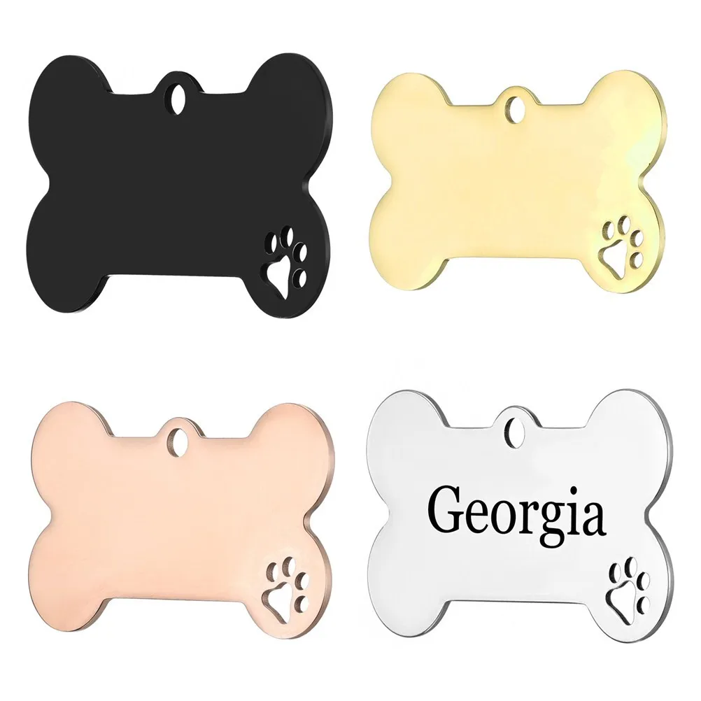 Stainless steel ID Tag For Dog Cat Cosplay Collar Hollow Footprints Accessories Free Engraving Nameplate Name Lettering Number