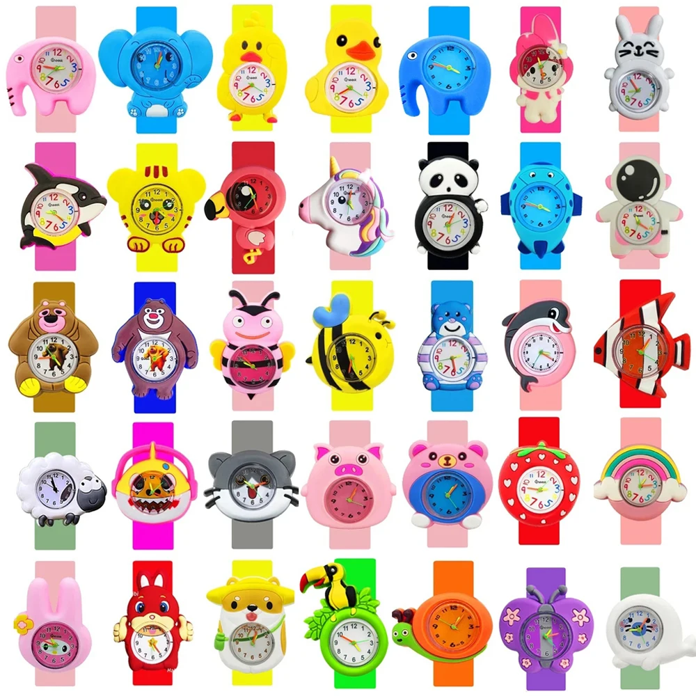 Cartoon 3D Animals Children Watches Baby Birthday Party Gifts Girls Boys Kids Slap Watches Baby Study Time Toy Clock