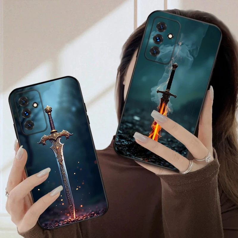 سيف مع نار لهاتف سامسونج S20FE S 21 22 23 FE 24 Plus 25 Ultra Galaxy M23 32 34 35 52 53 54 55 5G حافظة هاتف ناعمة من السيليكون #2