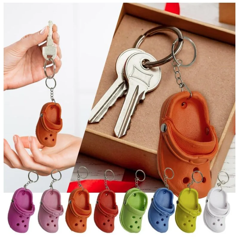 Cute 3D Mini EVA Beach Hole Croc Shoe Keychain Bag Charm Pendant Accessories Slipper Keyring Floating Key Chain Dog Cat Shoe