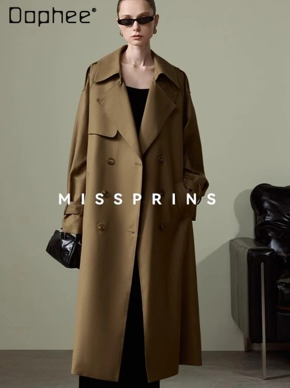 

High-end Classic Silhouette Large Lapel Double-breasted Long Temperament Trench Coat Women Commuter Style Fashion Trench Coat