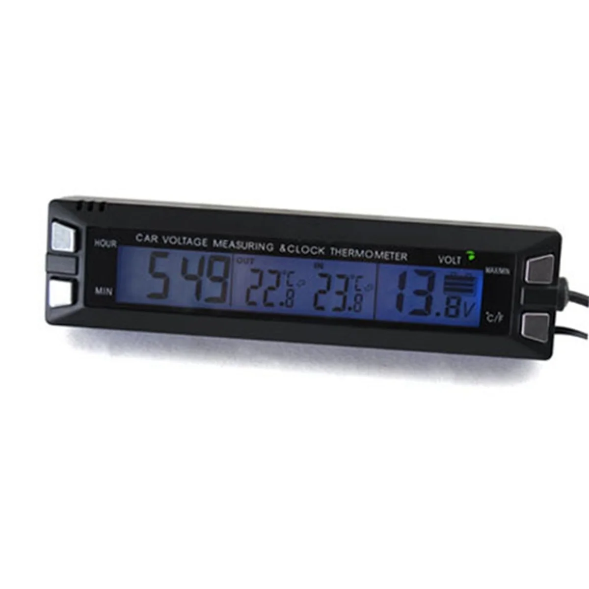 ABME 12V 24V Car Thermometer LCD Digital Vehicle Voltage Monitor Clock Car Temperature Meter Voltmeter Cable Sensor