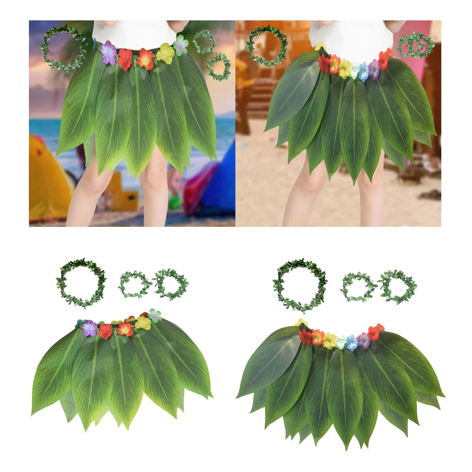

Grass Skirt Dress up Dancewear Hawaiian Flower Leaf Skirt for Beach Cosplay