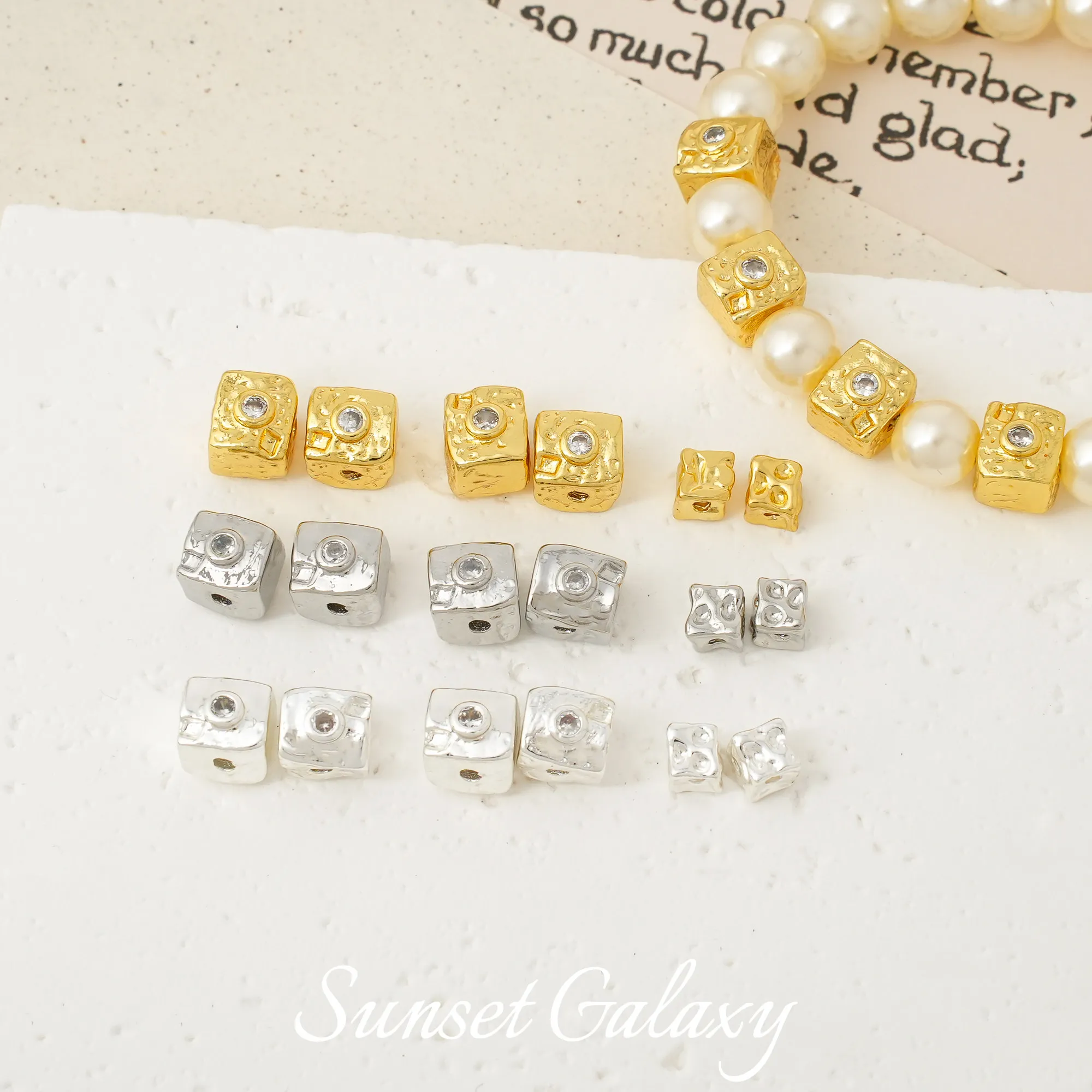 

18k Zircon Irregular Square Stone Bead Spacer Handmade DIY Beaded Bracelet Necklace Jewelry Accessories Material