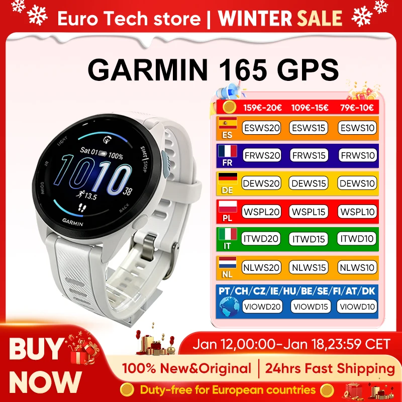 Montre connectée GARMIN Forerunner 165, 43 mm, course à pied, écran tactile AMOLED de 1,2 pouce, plus de 25 sports, données de santé, version GPS