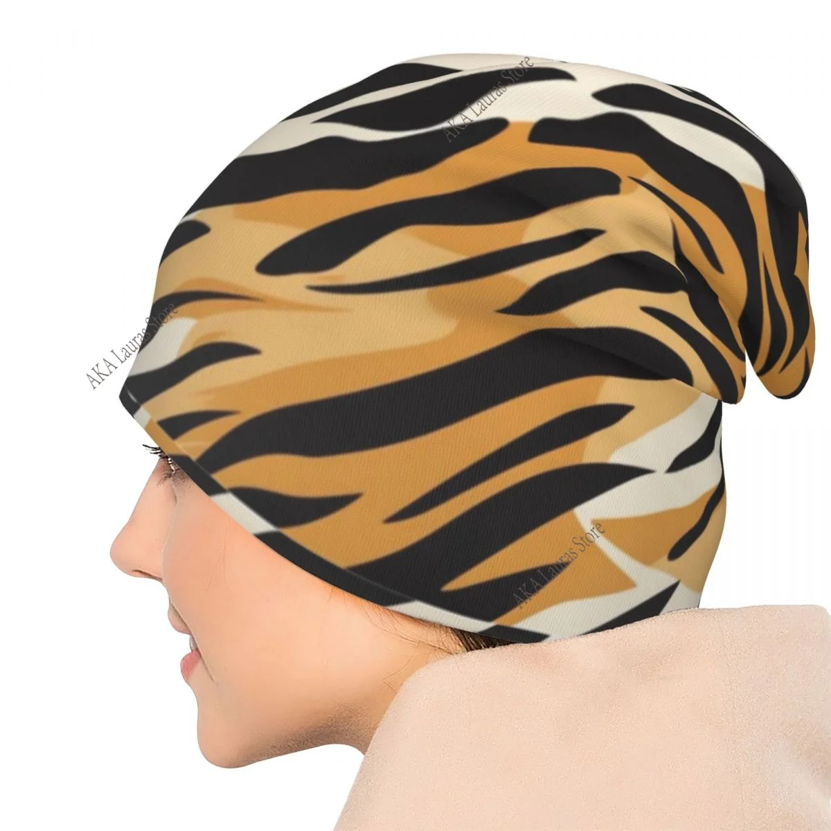 Abstract Background With Tiger Stripes Men Women Beanies Windproof Ski Cap Double Layer Fabric Bonnet Hat