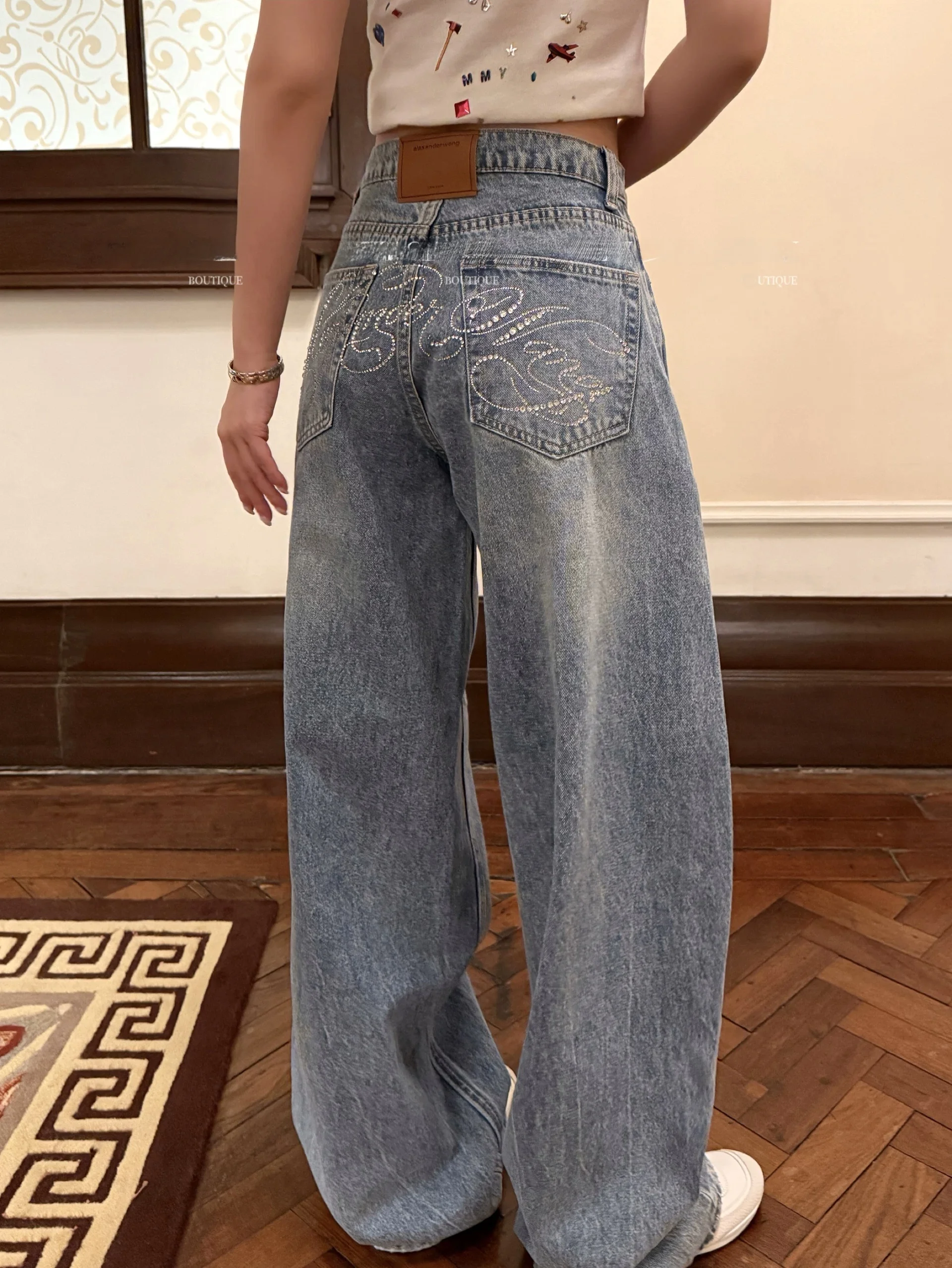 

Джинсы King с широкими штанинами 529 с завышенной талией, повседневные хлопковые женские джинсы с талией, свободный крой, глубокие цвета