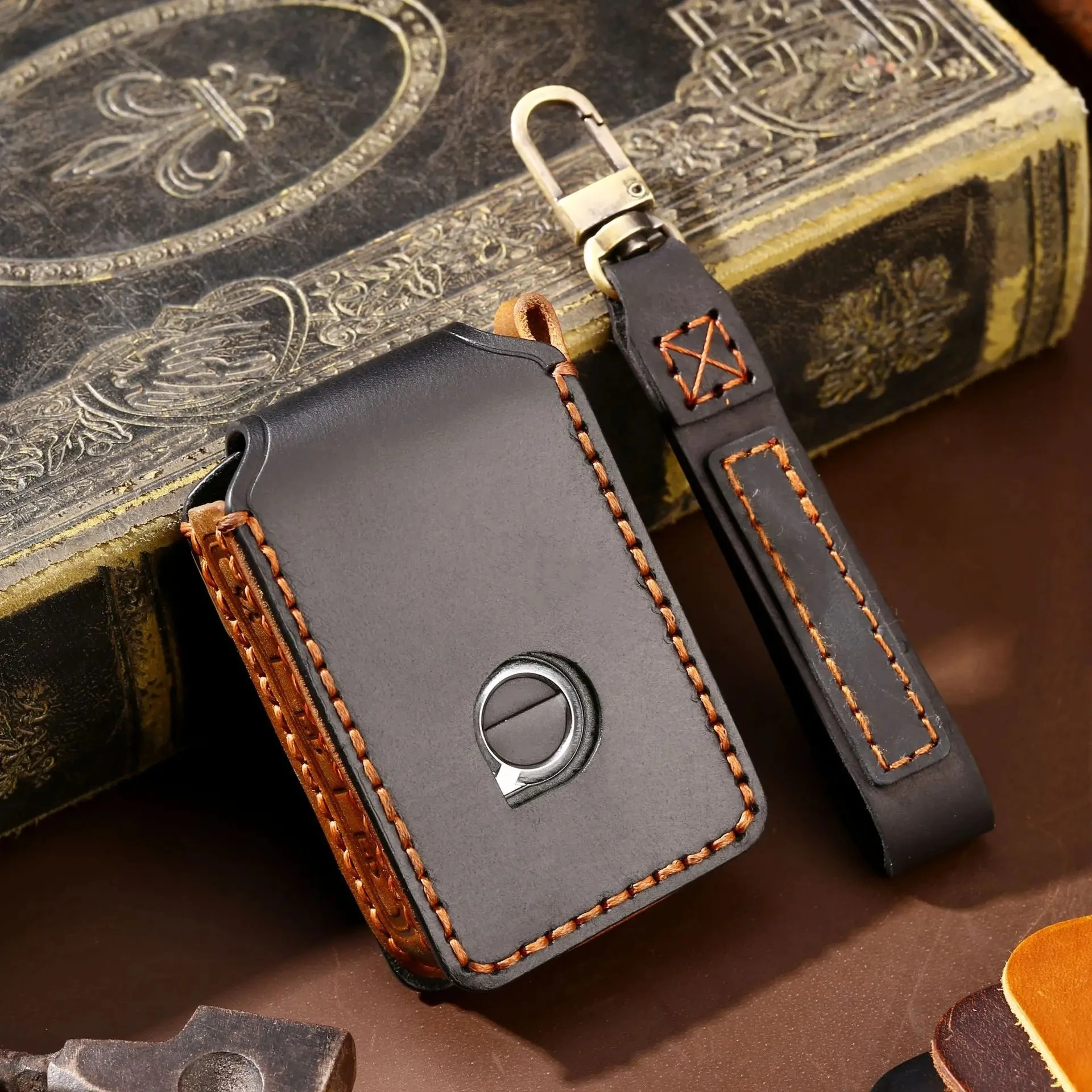 

Car key case for Volvo XC60 XC90 S90 handmade real cowhide key cover keychain Stylish hanging decor