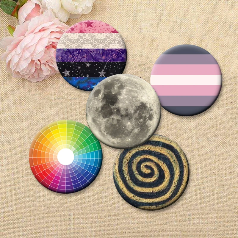 Funny Creative Brooches Cute Animal Cat Lapel Pins Backpack Accessories Black Tai Chi Pentagram Record Rainbow Badge Decoration