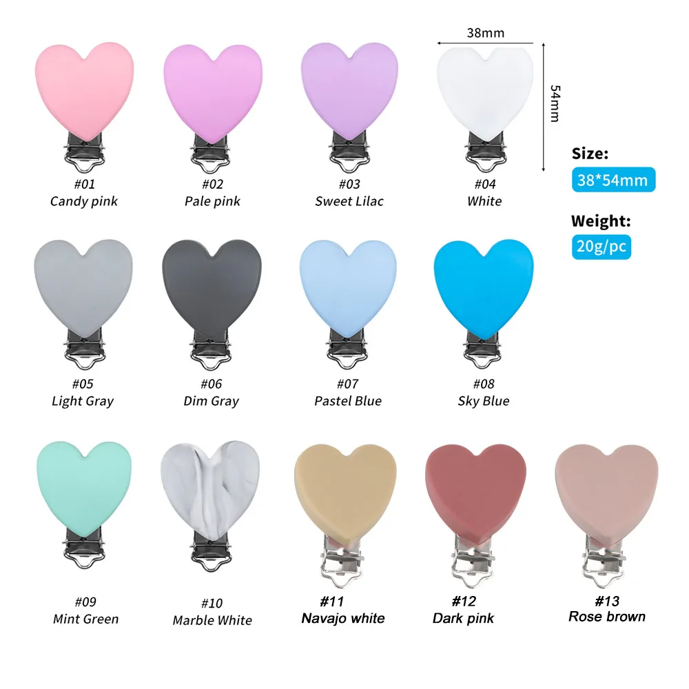 Kovict 3Pcs Heart Shaped Silicone Pacifier Clips Baby Nursing Necklace Safe Accessories DIY Pacifier Chain Clamps